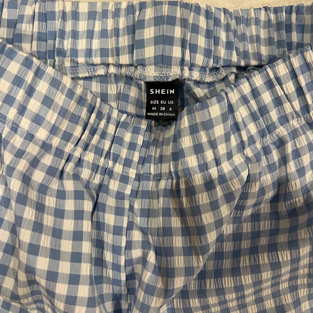 SHEIN Blue Checkered High Waist Shorts - Picture 4 of 4